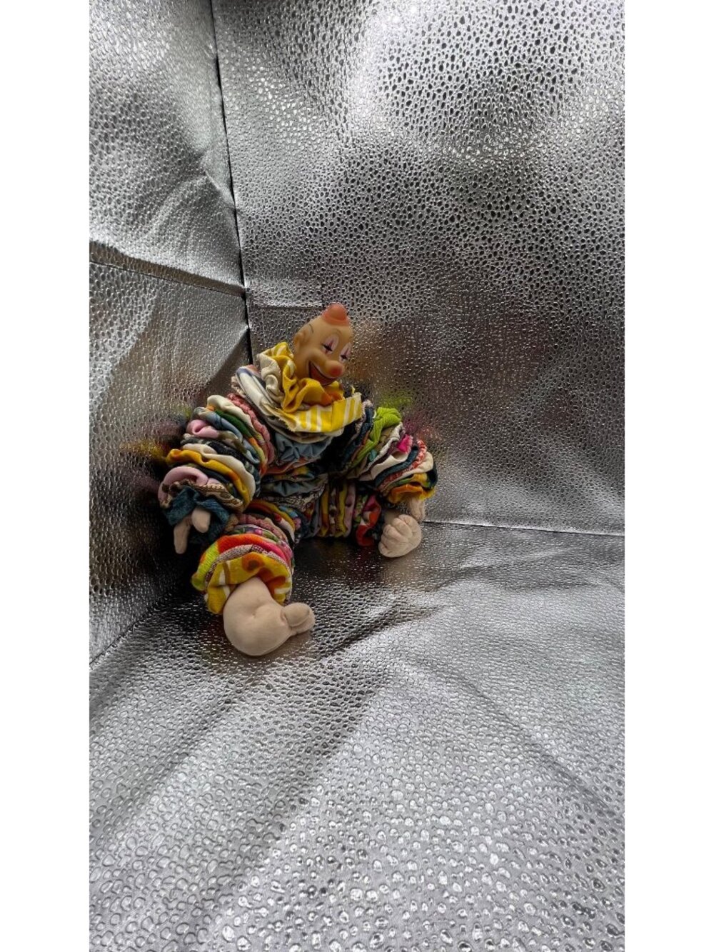 Handmade Clown Doll Colorful Fabric scrunchy Body Soft Hands Feet Collectible VT